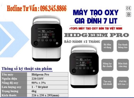 Máy tạo oxy Hidgeem Pro 7 Lít ở tphcm