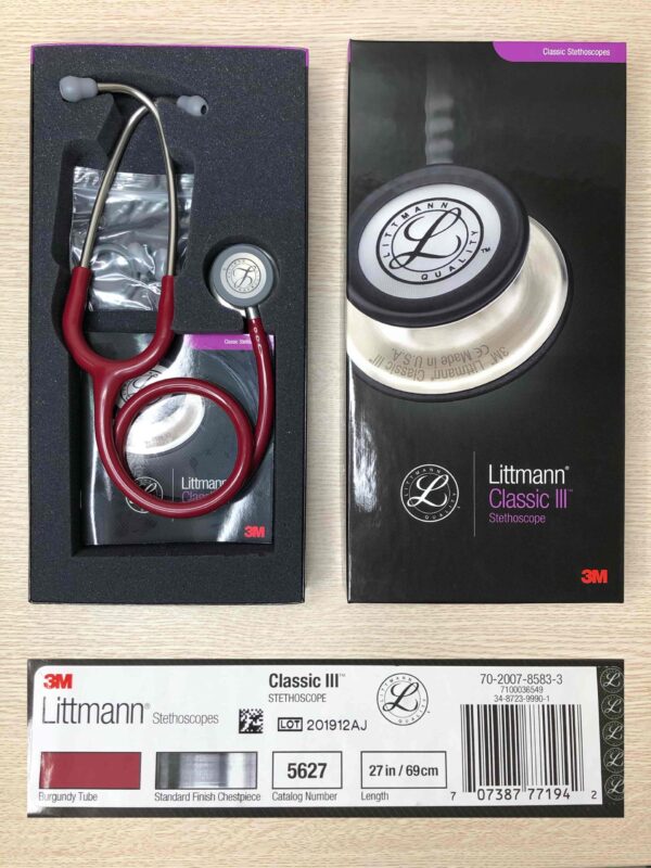 Ống Nghe Littmann Classic III Màu Đỏ Burgundy 5627 thiết kế 2 mặt tiện dụng thăm khám tổng quát cho người lớn và trẻ em