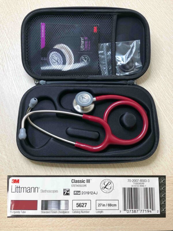 Ống Nghe Littmann Classic III Màu Đỏ Burgundy 5627 được tặng kèm túi bảo quản cao cấp