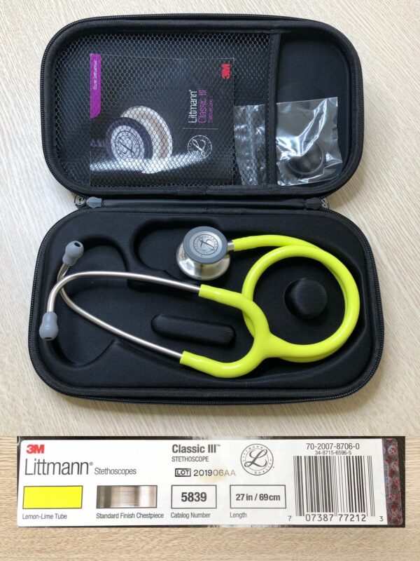 Ống nghe Littmann Classic III Màu Vàng Chanh Lemon 5839 được tặng kèm túi bảo quản cao cấp