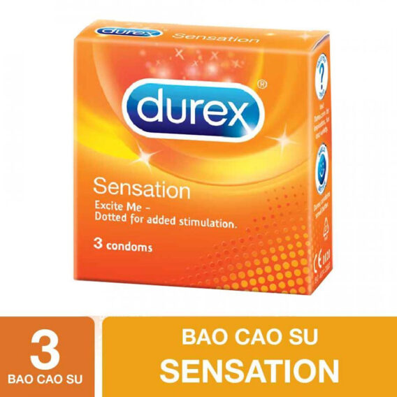 Bao Cao Su Durex Sensation Hộp 3 Cái với thiết kế 500 hạt nổi độc đáo tăng thêm 100% cường độ cảm xúc, giúp tăng hưng phấn nhiều hơn khi "yêu