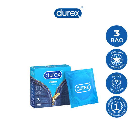 Bao Cao Su Durex Jeans là dòng sản phẩm sở hữu kiểu dáng Easy-On hiện đại, ôm sát, độ rộng 52.5mm, vừa vặn, được bổ sung lớp dầu bôi trơn nhiều hơn ở phía ngoài giúp cuộc yêu của các cặp đôi thêm mượt mà hơn bao giờ hết.