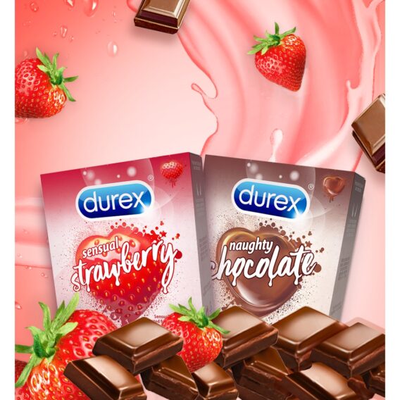 Bao Cao Su Naughty Chocolate vị Socola và Durex Sensual Strawberry Vị Dâu 