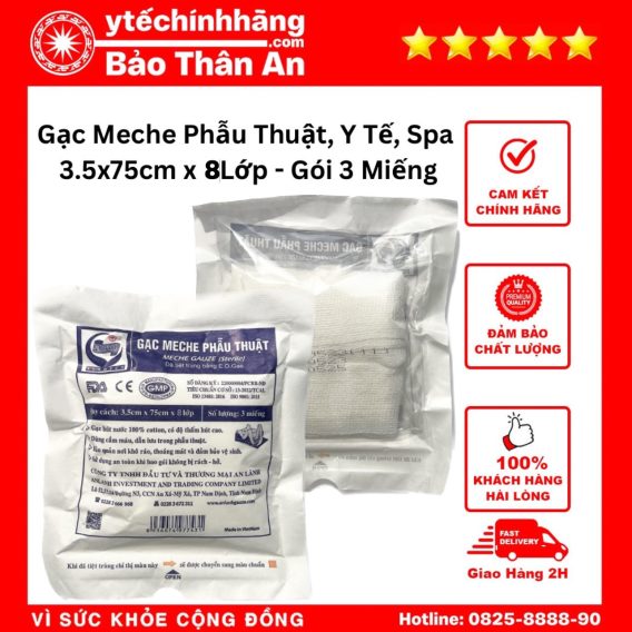 Gạc Meche Phẫu Thuật 35mm x 75cm x 8Lớp - Gói 3 Miếng