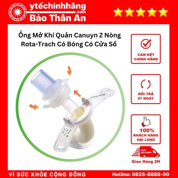 Ống Mở Khí Quản Canuyn 2 Nòng Rota-Trach Có Bóng Có Cửa Sổ được sử dụng trong y tế theo chỉ định bác sĩ.