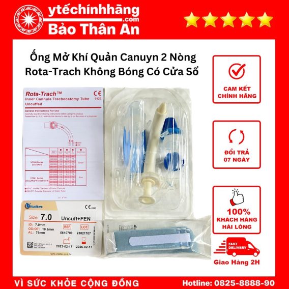 Ống Mở Khí Quản Canuyn 2 Nòng Rota-Trach Không Bóng Có Cửa Sổ được sử dụng trong y tế.