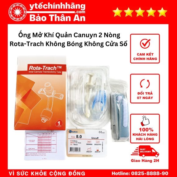 Ống Mở Khí Quản Canuyn 2 Nòng Rota-Trach Không Bóng Không Cửa Sổ được sử dụng trong y tế.