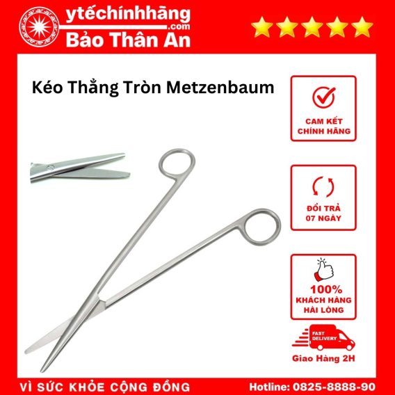 Kéo Thẳng Tròn Metzenbaum được sản xuất bằng công nghệ thép inox không gỉ, độ bền tốt sử dụng được lâu dài.