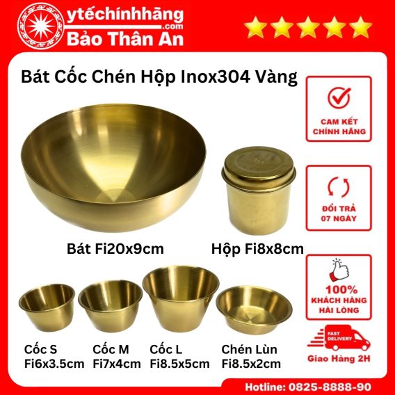 Dụng cụ Bát Cốc Chén Hộp Inox Vàng