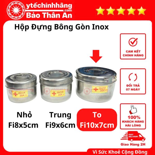 Hộp Đựng Bông Gòn Inox có các Cỡ Nhỏ, Trung, To
